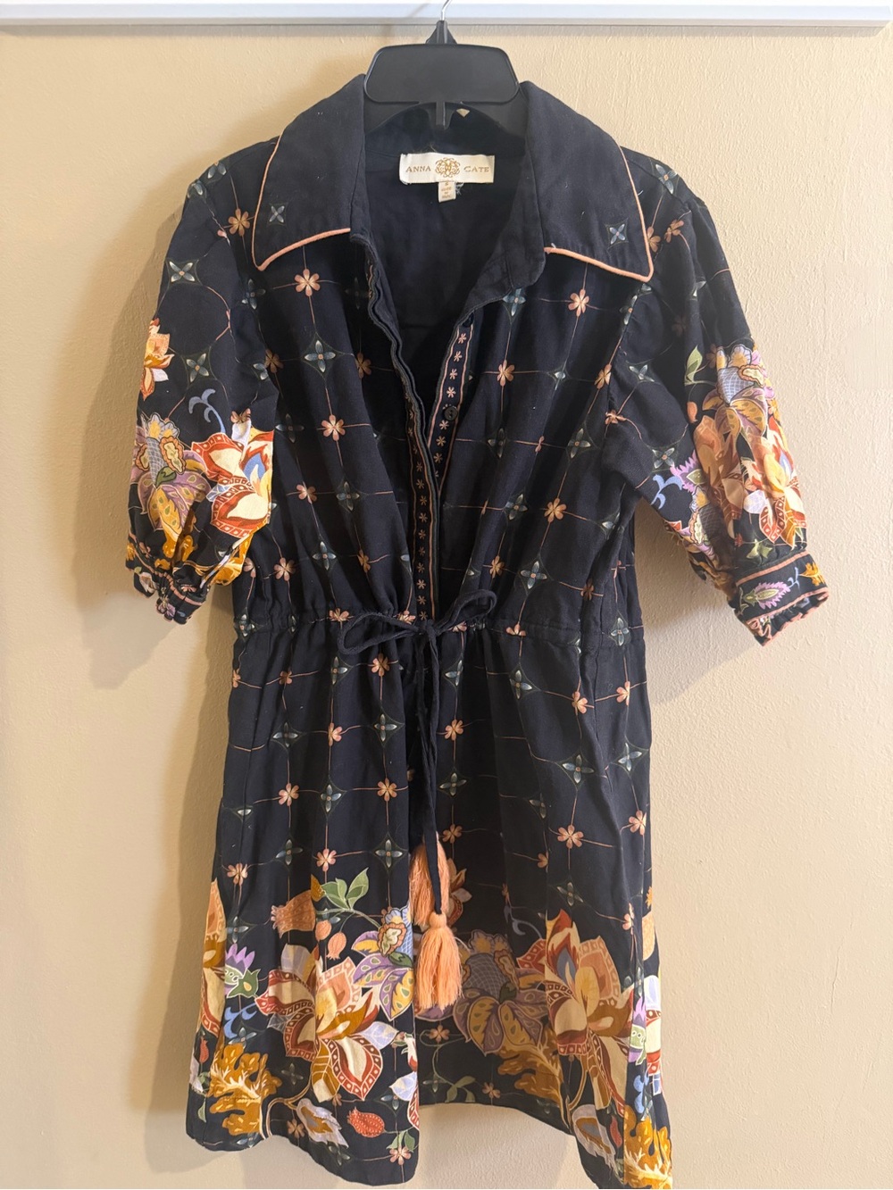 Anna Cate Black floral Drawstring Mini Dress with Multicolor Accents